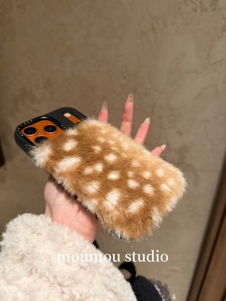 秋冬豹纹毛绒适用苹果17promax手机壳iPhone16保护套15少女14防摔