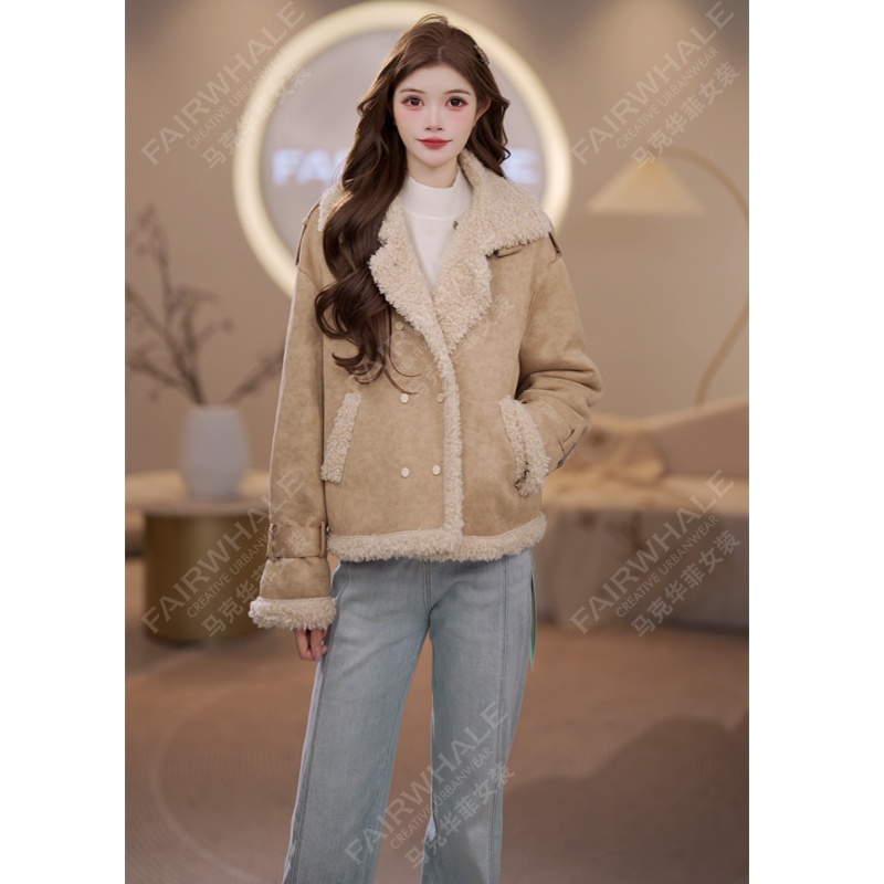 马克华菲女装秋冬时尚翻领毛绒绒舒适亲肤外套 F53010AD502 X