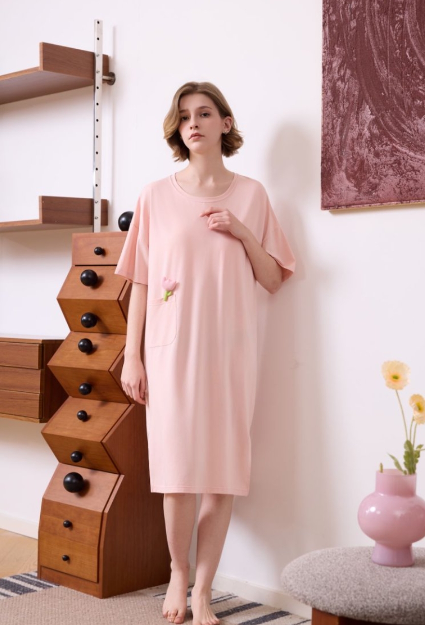 圆领女短袖长裙夏季睡裙居家2528