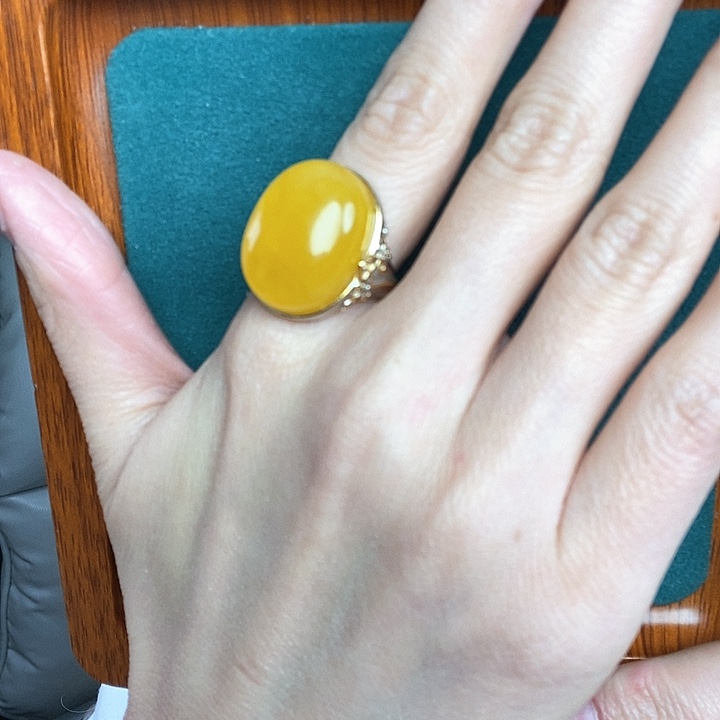 蜜蜡戒指银S925镶嵌戒指