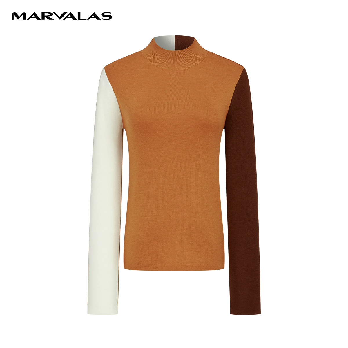 【小花专属】M733305841曼德诗拼色针织衫新款羊毛修身套头衫女