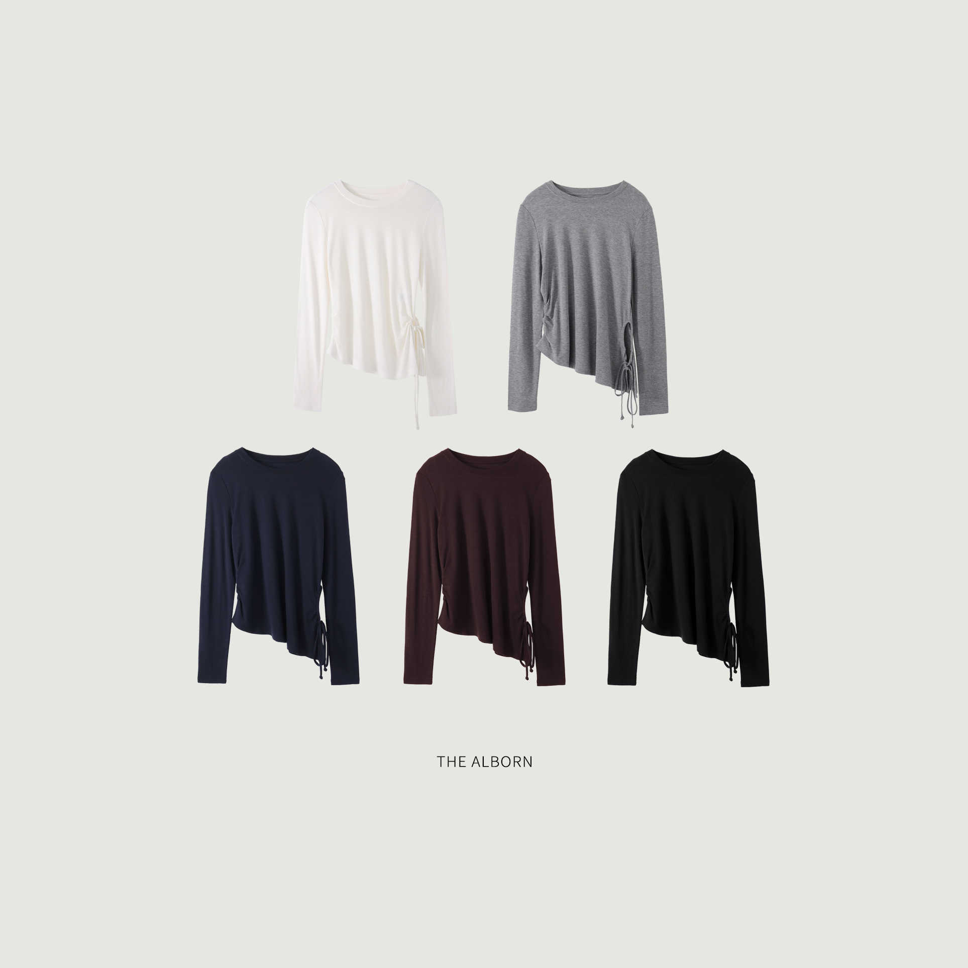 奥莉酱THEALBORN·“松弛美学”十字纹天丝羊毛混纺侧边打褶收腰T