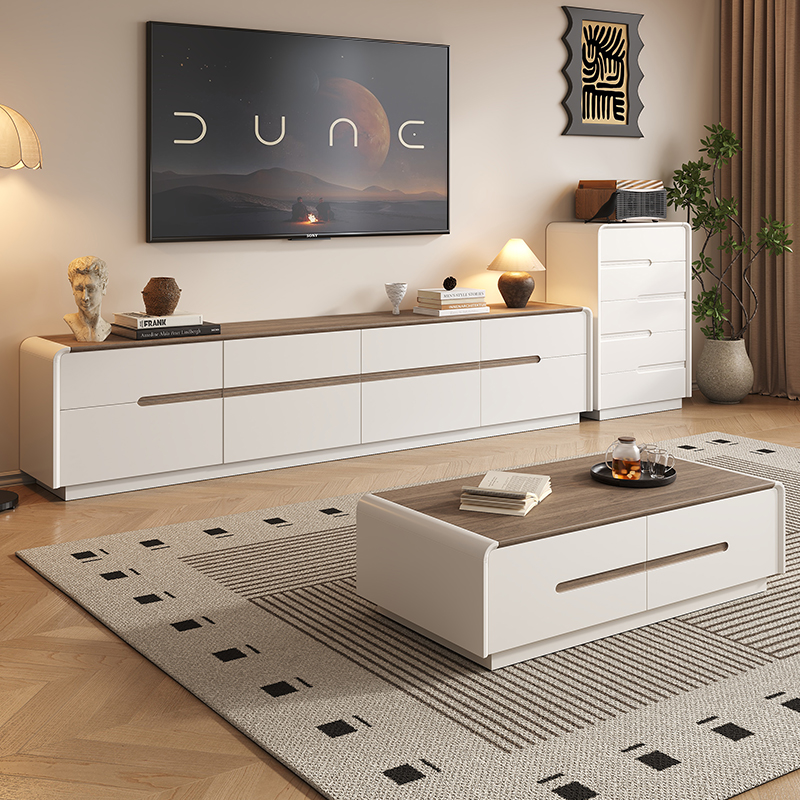 胡桃木色台面纯实木落地电视柜组合现代简约客厅家用新款双层储物