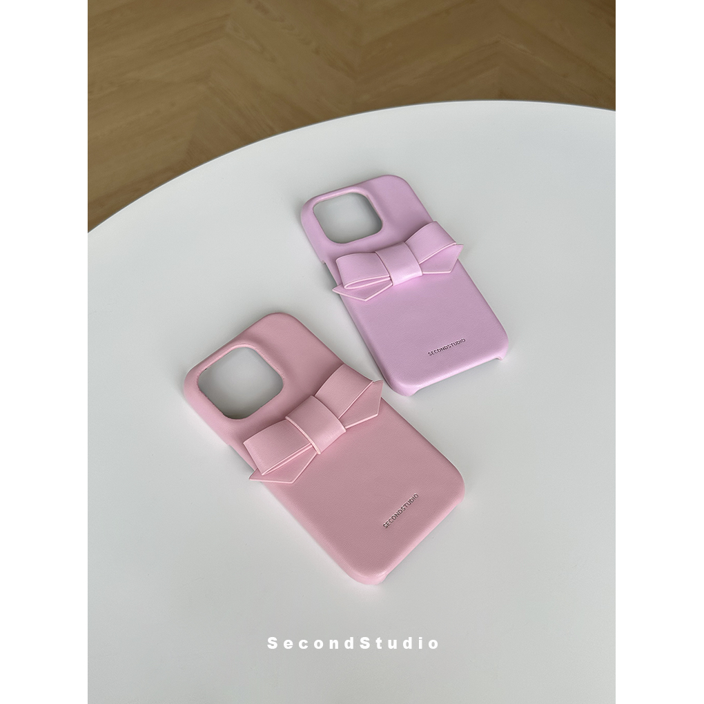 secondstudio原创可爱法式皮质蝴蝶结适用苹果17promax皮革手机壳