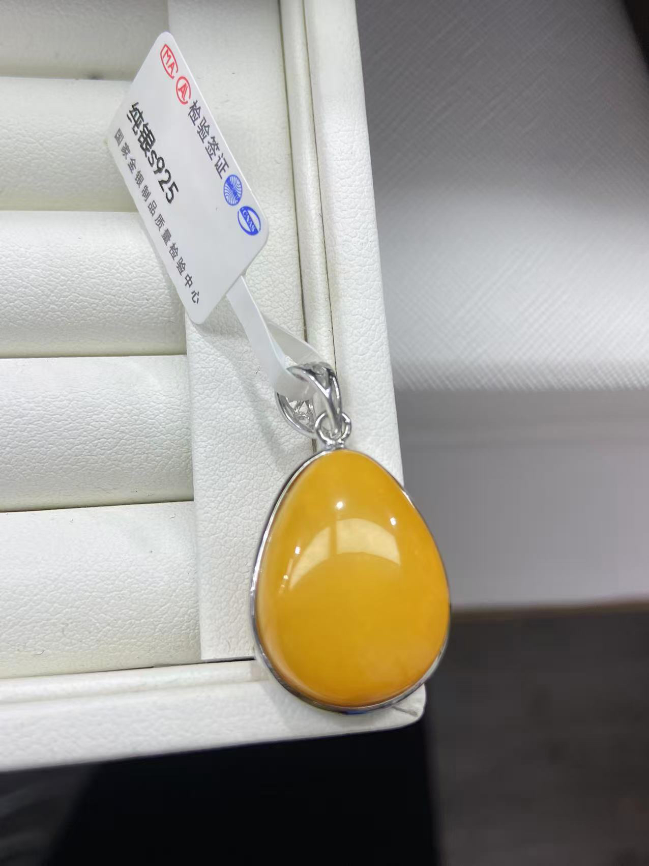 引流款银方糖不含链天然蜜蜡吊坠s925鸡油黄厚款挂件男女