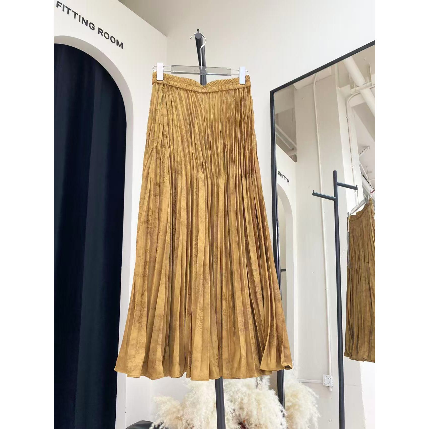 南油高端女装弹力腰围压褶复古提花半裙18273