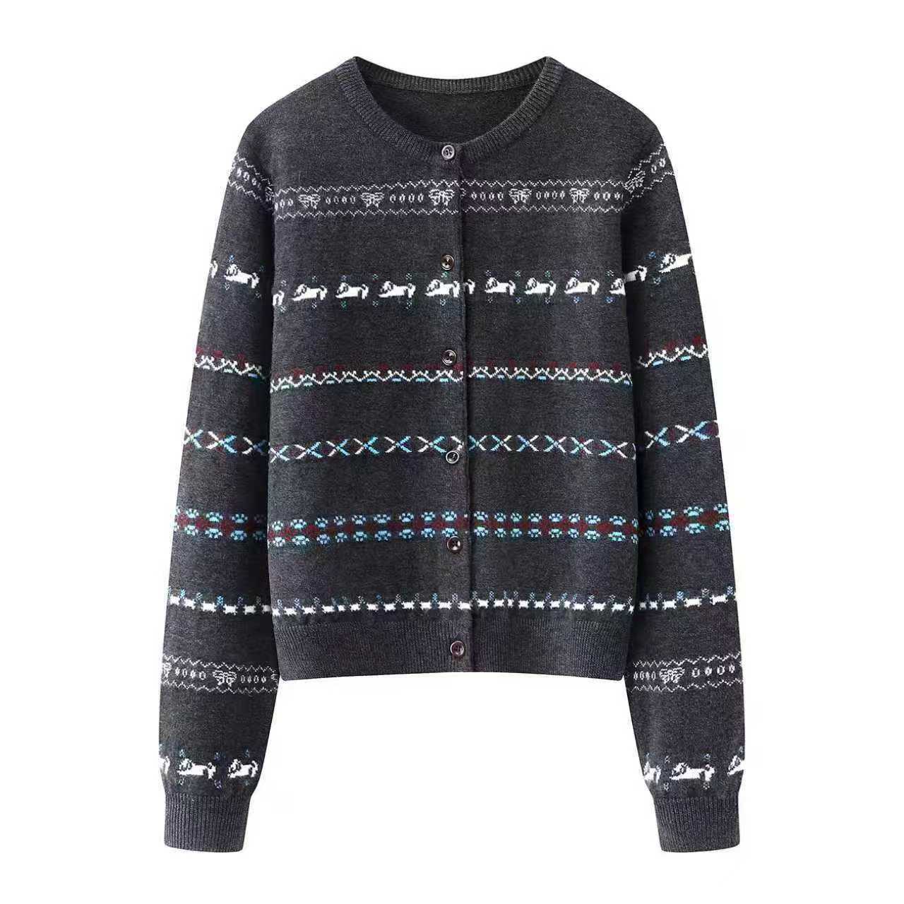 MM商场同款2025冬季新款百搭费尔岛圆领长袖针织开衫上衣女211X