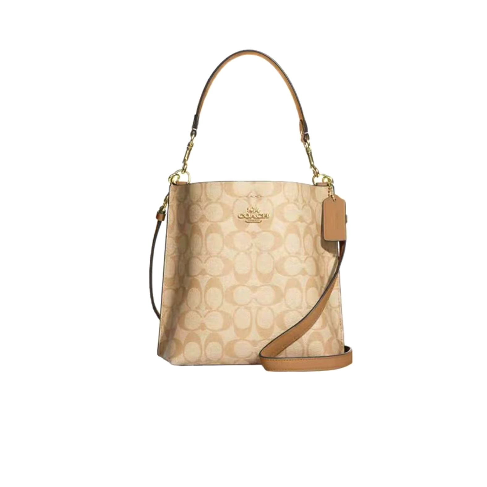 95新 COACH/蔻驰 奶茶色老花棕底水桶包/JMPP66/20X21X10