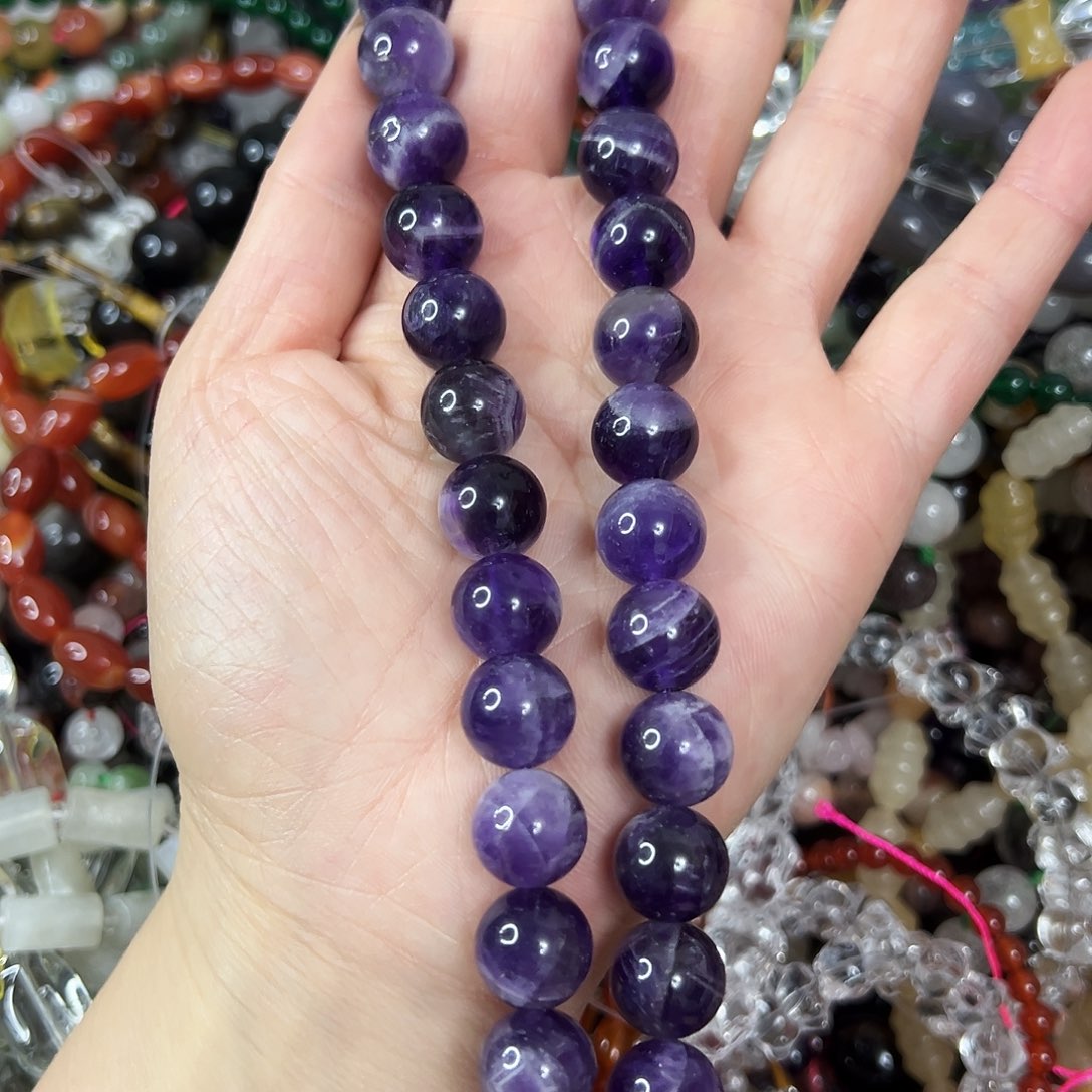 玛瑙/玉髓未镶嵌珠宝半成品，卡12紫水晶一条