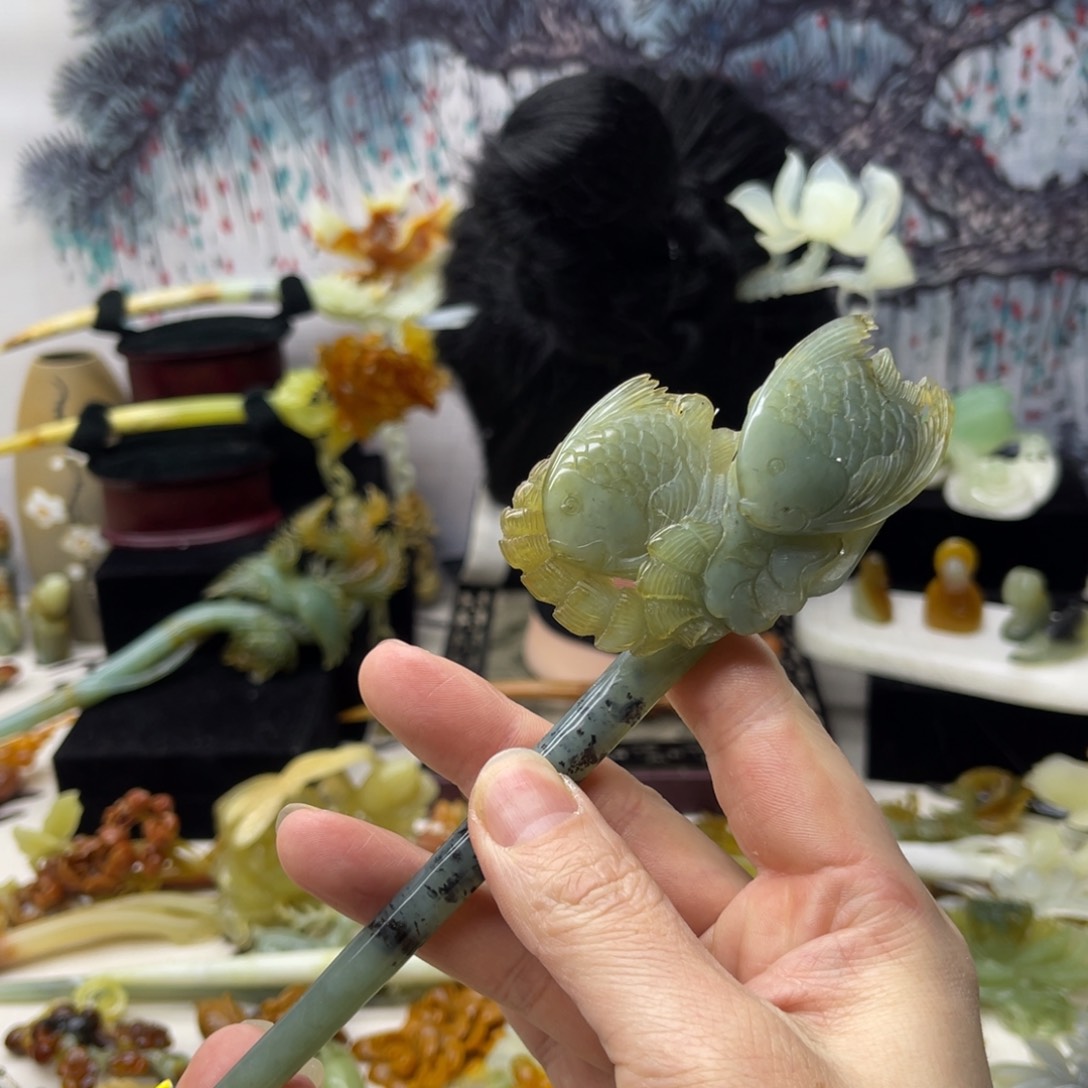 【闪购商品】蛇纹石玉发饰合金