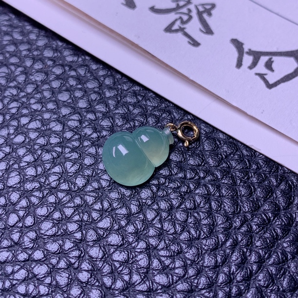 天然缅甸a货翡翠满绿小葫芦万能扣18k金小提溜13/10/4.8