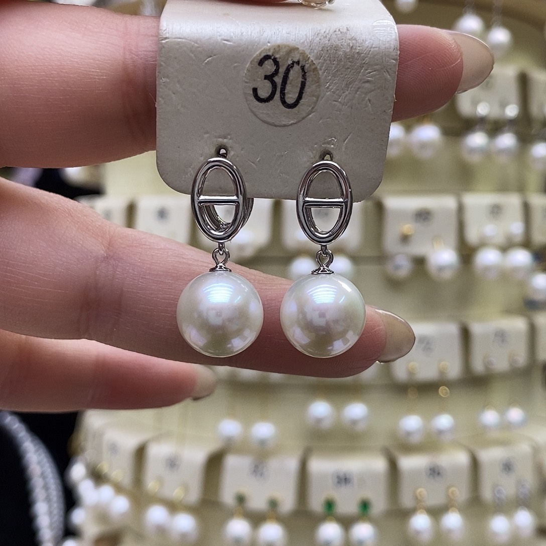 银S925镶嵌淡水珍珠耳饰