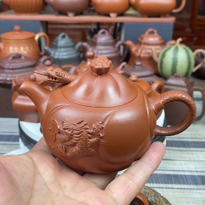 紫砂茶壶鱼化龙260cc原矿朱泥特价