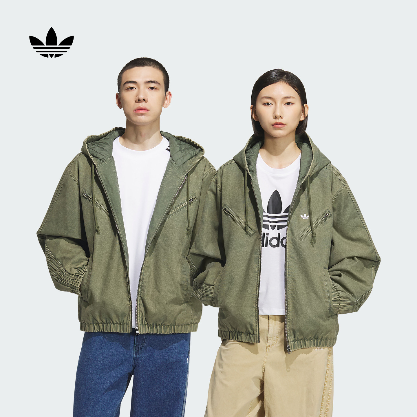 阿迪达斯三叶草 舒适宽松运动保暖连帽棉服男女秋冬adidas KC2641