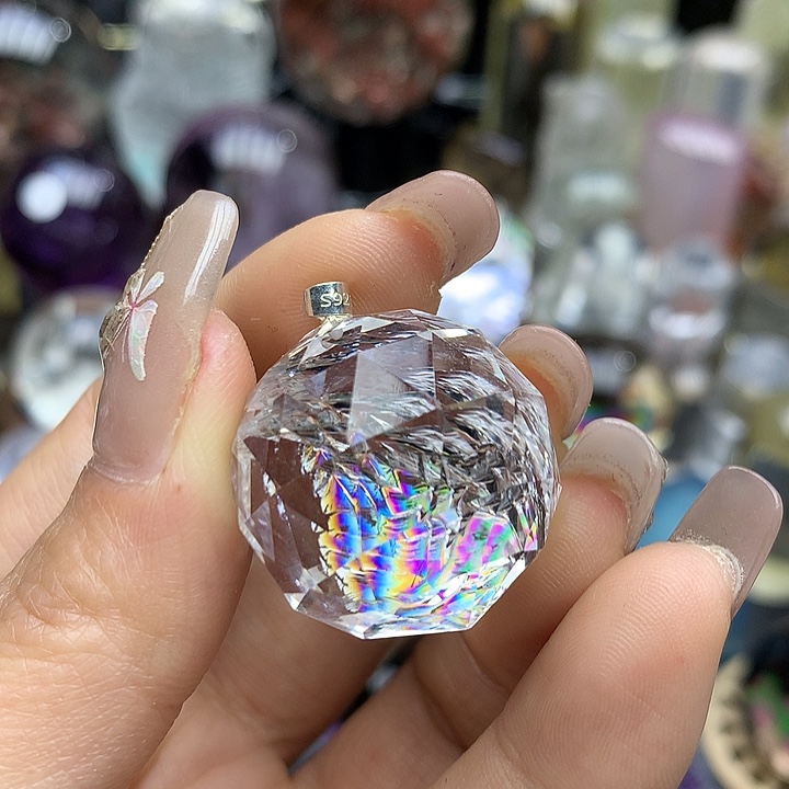 水晶吊坠银S925镶嵌水晶