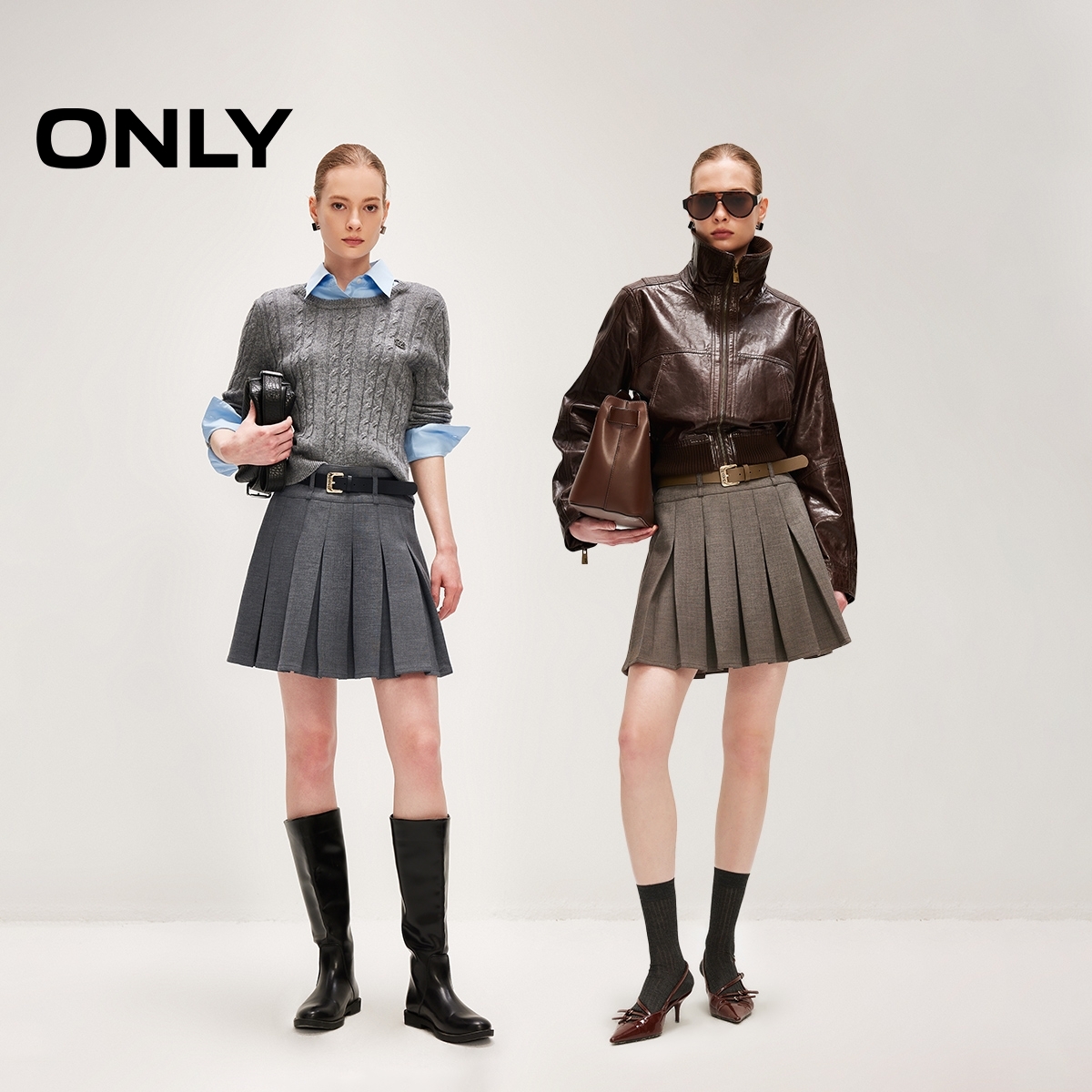 ONLY2026春季新款学院风A字显瘦百褶裙短裙半身裙女|126116018