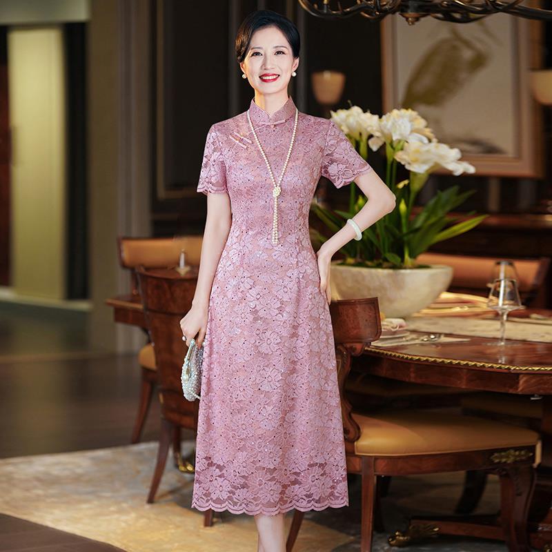 高端喜妈妈婚宴礼服夏装2025年新款蕾丝婆婆参加婚礼服裙日常可穿