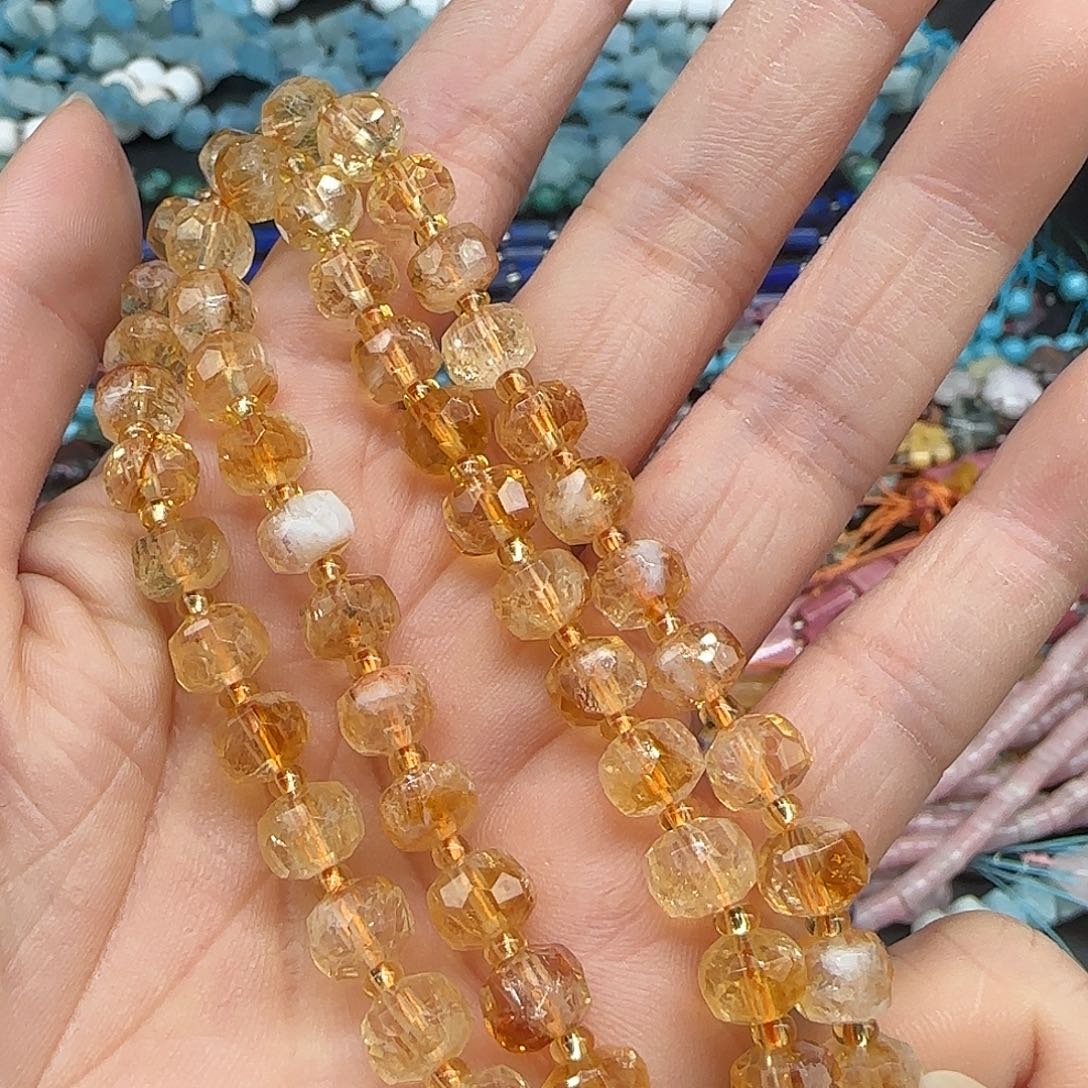 玛瑙/玉髓珠宝半成品合金黄水晶车轮7mm一条