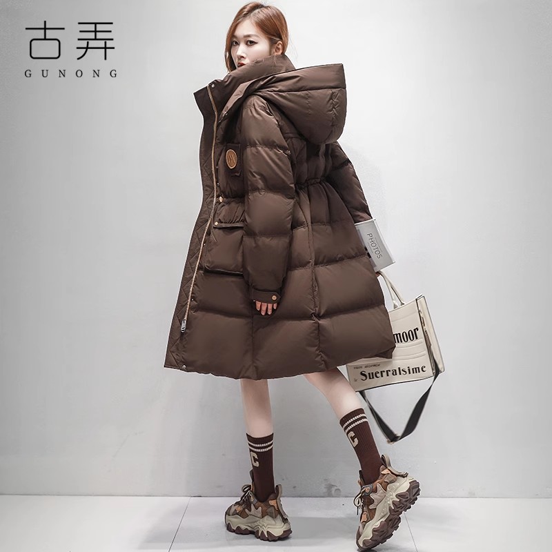 高充绒量白鸭绒羽绒服女中长款2024新款冬季加厚极寒保暖工装外套