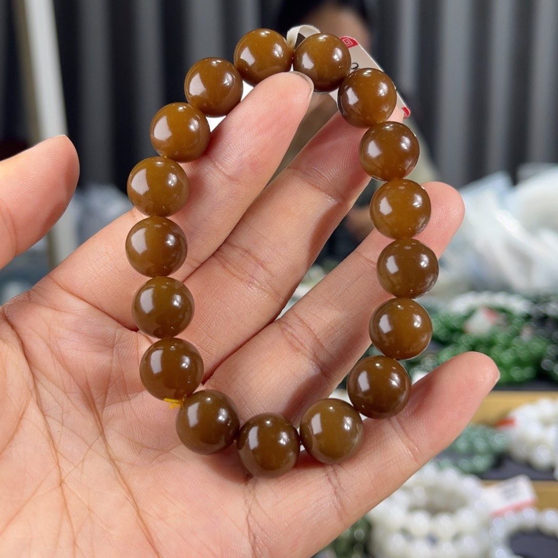 手串未镶嵌和田玉新疆且末金山红糖卡12圆珠