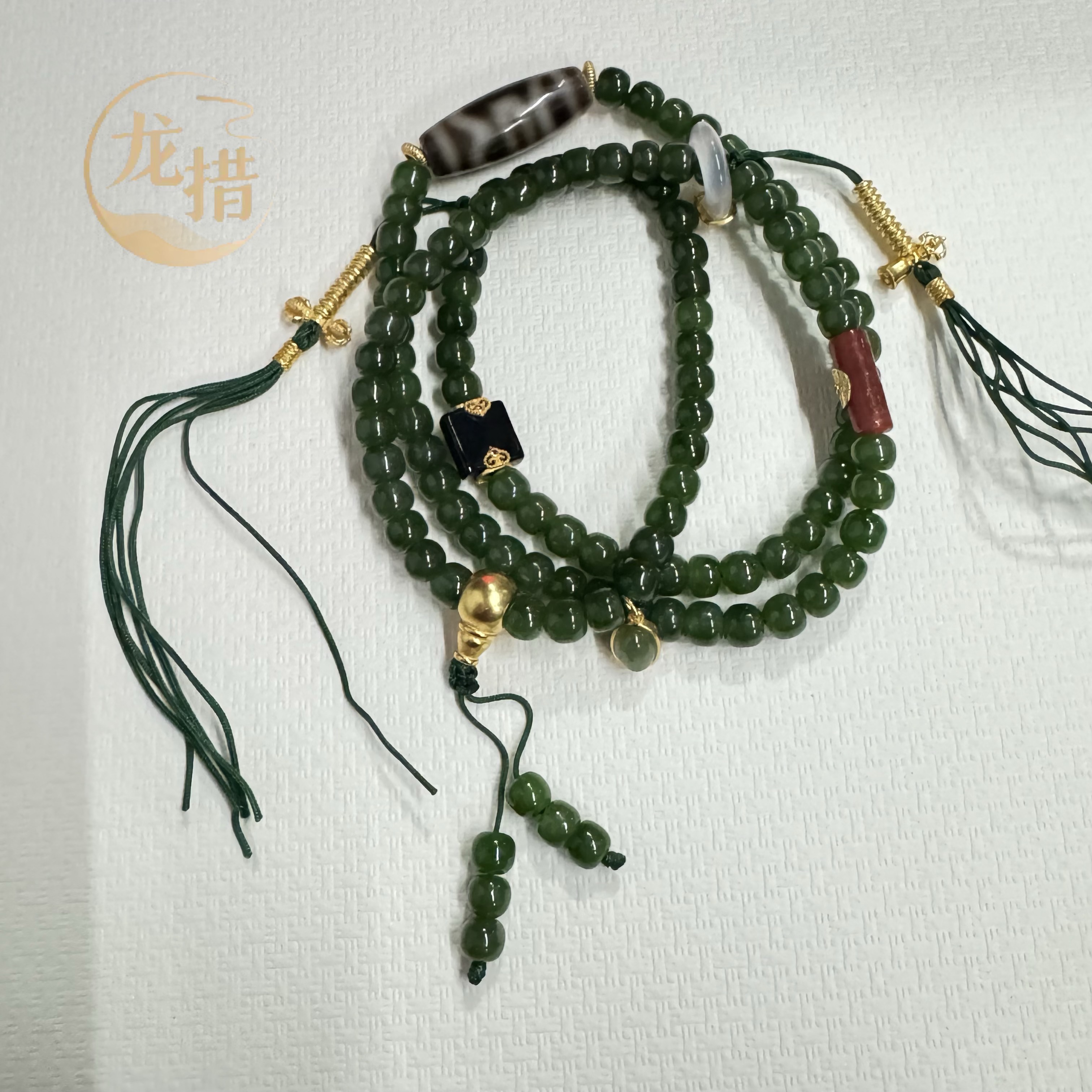 【龙措设计】黑白玛瑙 碧玉老料念珠（多样性发）