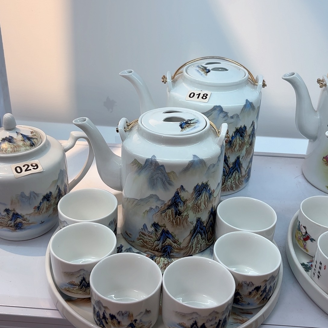 壶千里江山图三斤➕六个杯子➕茶盘