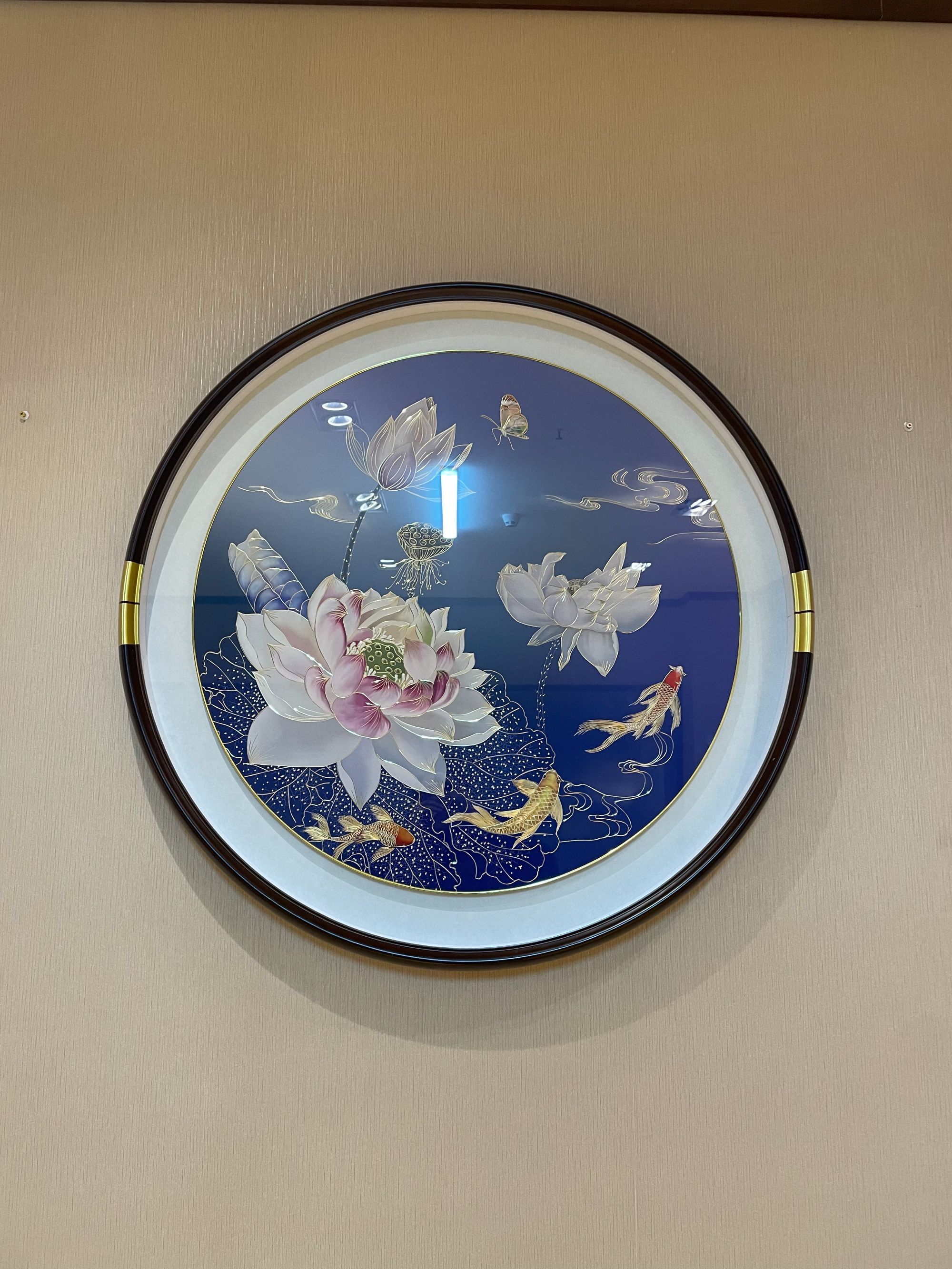 铜鑫铜亿《荷花锦鲤》手工铜板雕刻 餐厅 茶室 床头背景墙挂画