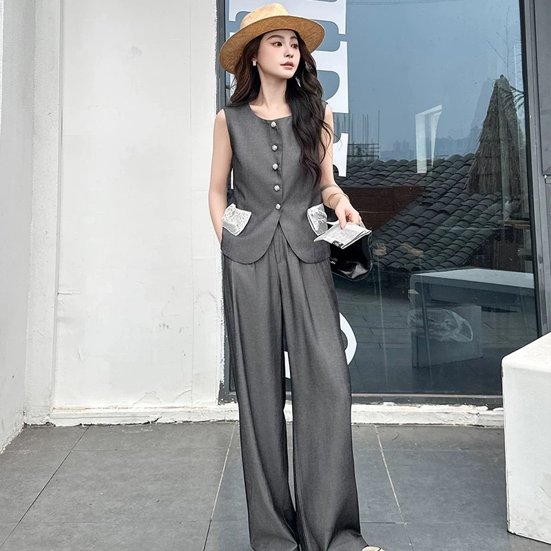 衣长51裤长103 新款夏季时尚休闲显瘦气质设计感减龄两件套005#