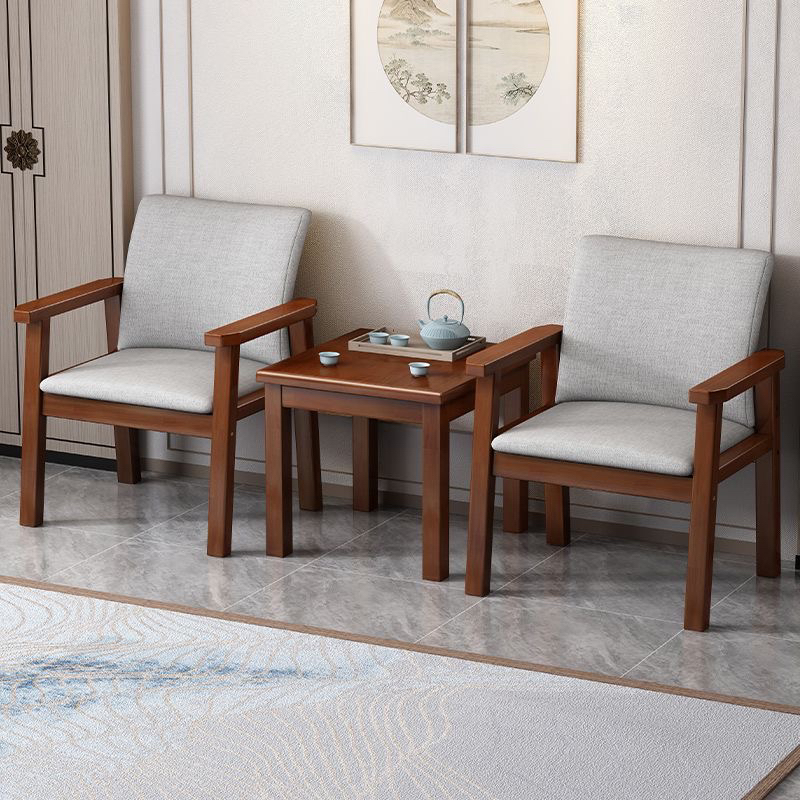 新中式原木风植物花卉桌椅套件茶几木椅椅子茶桌椅