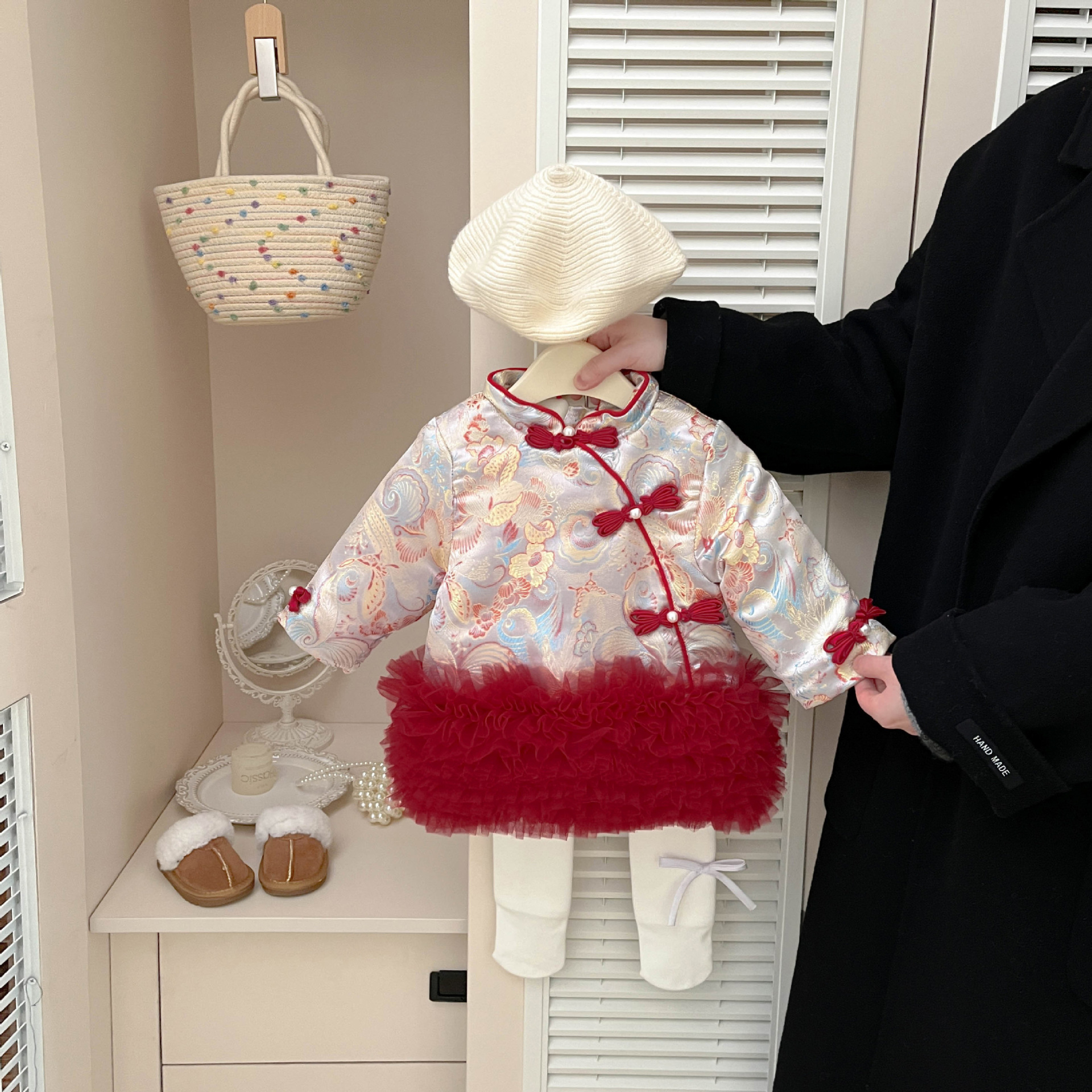 女童新年旗袍连衣裙冬装宝宝中国风连衣裙夹棉加厚周岁礼服拜年服