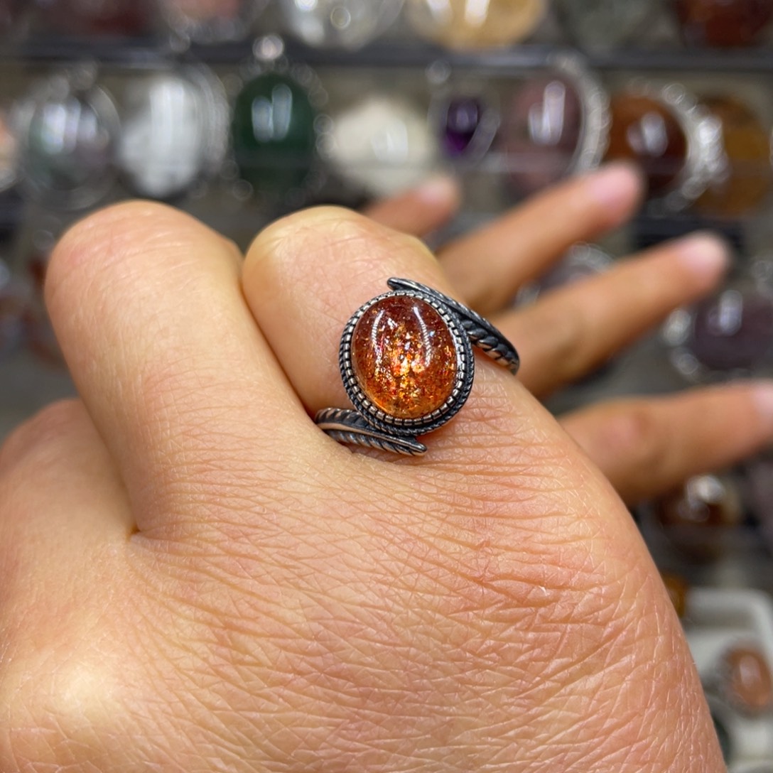 【闪购商品】日光石戒指银S925镶嵌凤*还