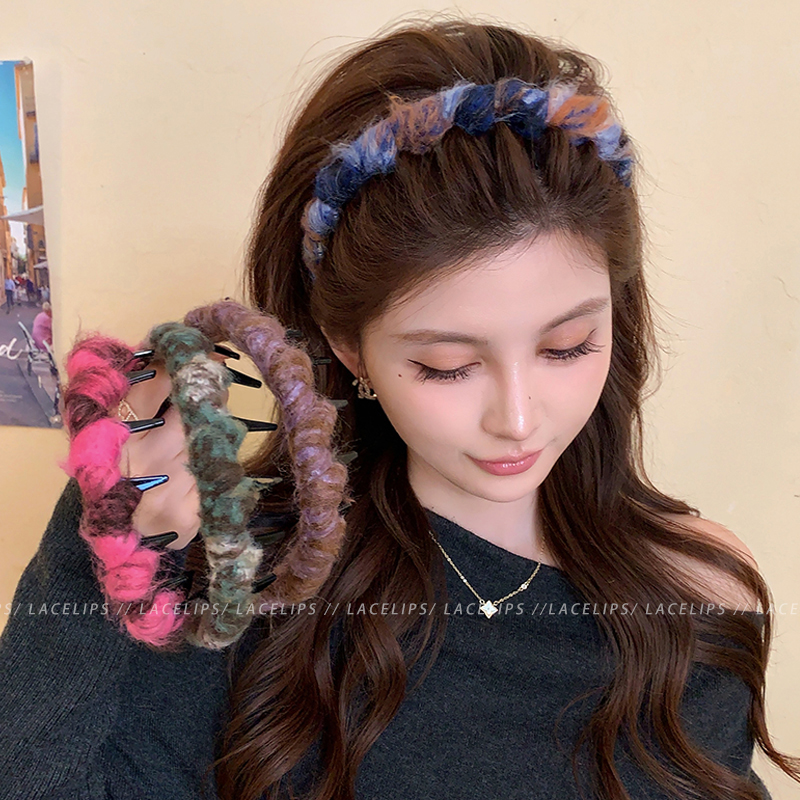 秋冬晕染毛绒带齿发箍女2025新款高颅顶头箍日常外戴发卡洗脸头饰