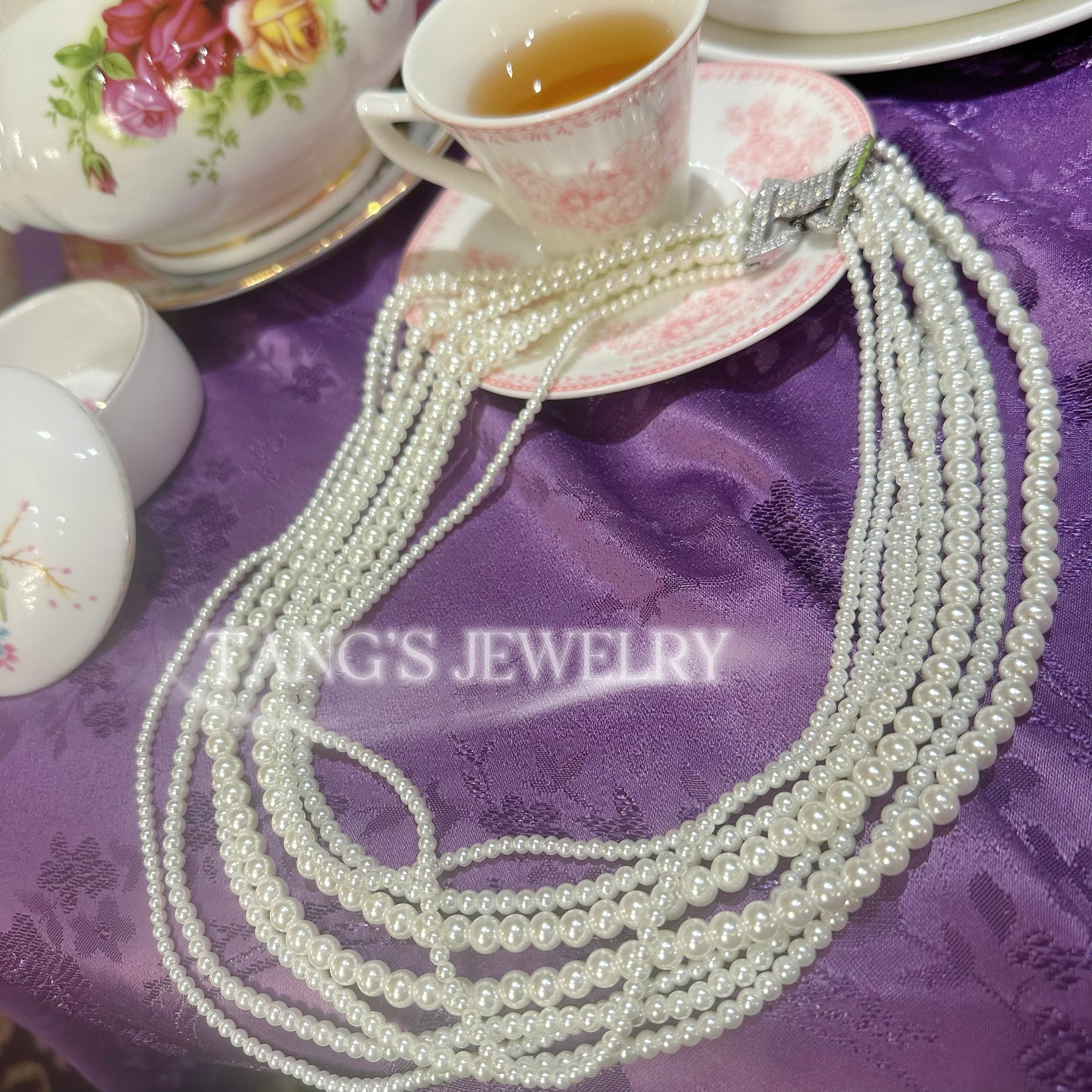 铜合金项链 珠瓷雅韵 多层珠珠项链