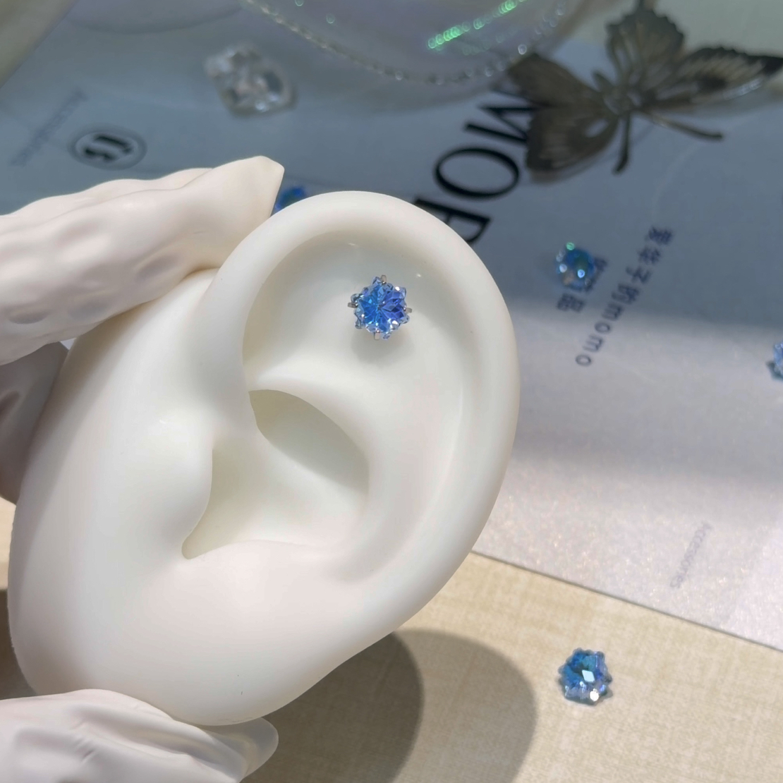 钛钢锆石耳饰 定制款 花型切锆石耳钉11号/爪镶款/单只