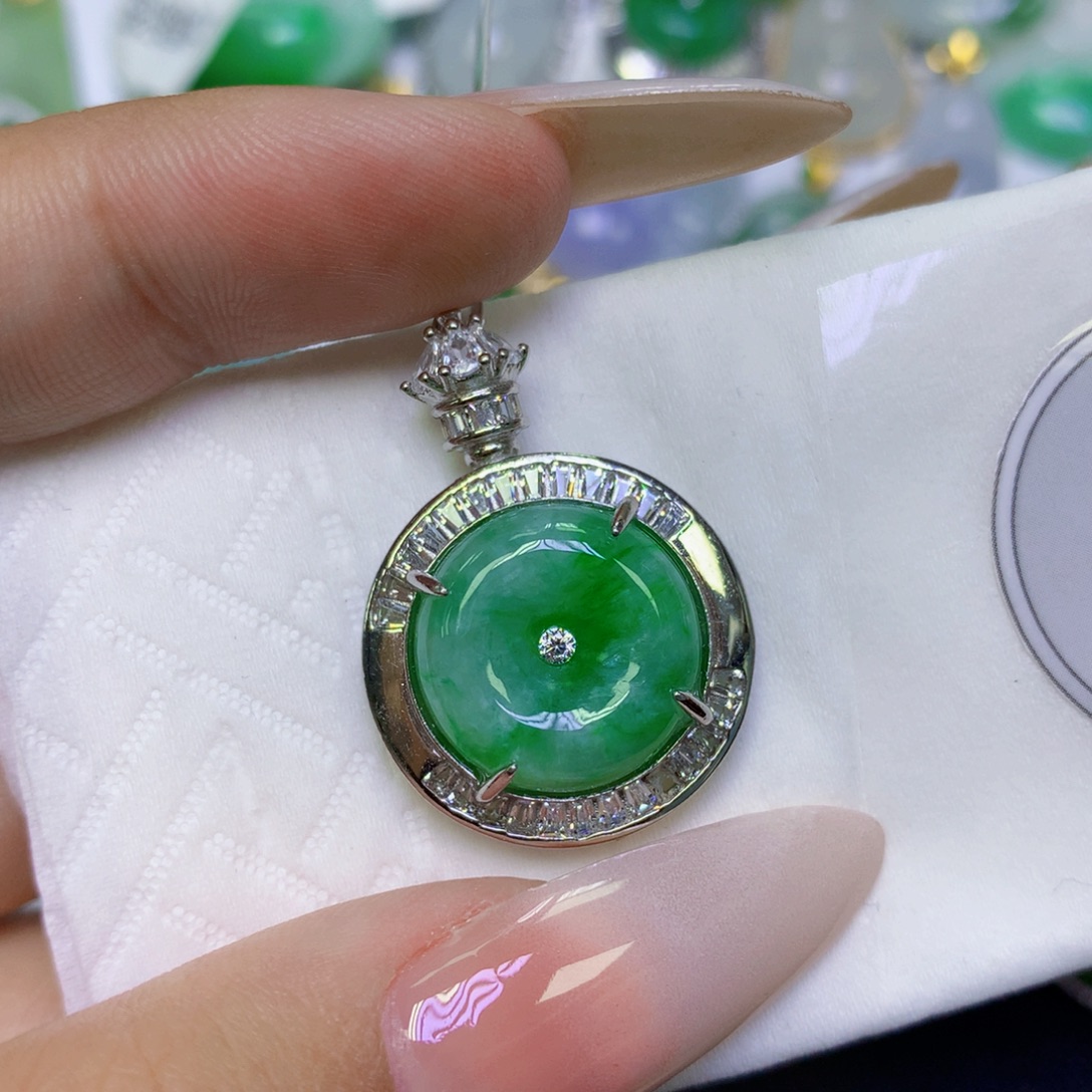 翡翠银S925镶嵌颈饰天然缅甸翡翠a货百元以上9元证书费自理