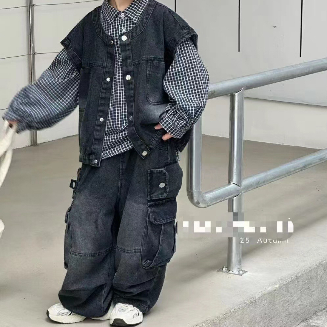 扣码男纯色套头中童秋款中大童韩版休闲风套装常规