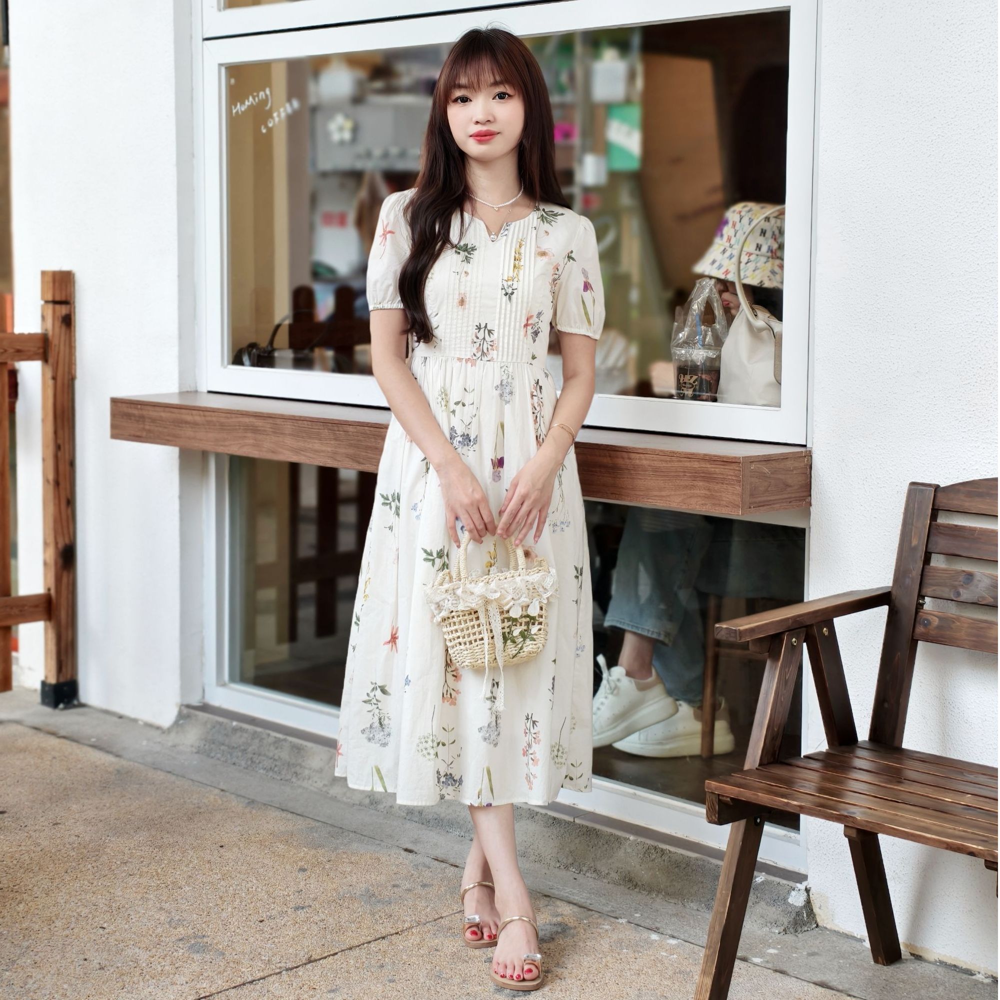 西米家【花海短袖款】法式短袖小V领碎花度假风连衣裙3317#