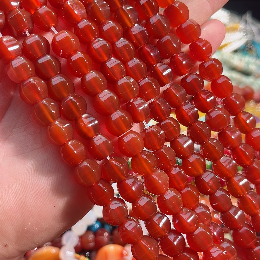 玛瑙/玉髓合金珠宝半成品A货红玛瑙瓜珠一条10mm