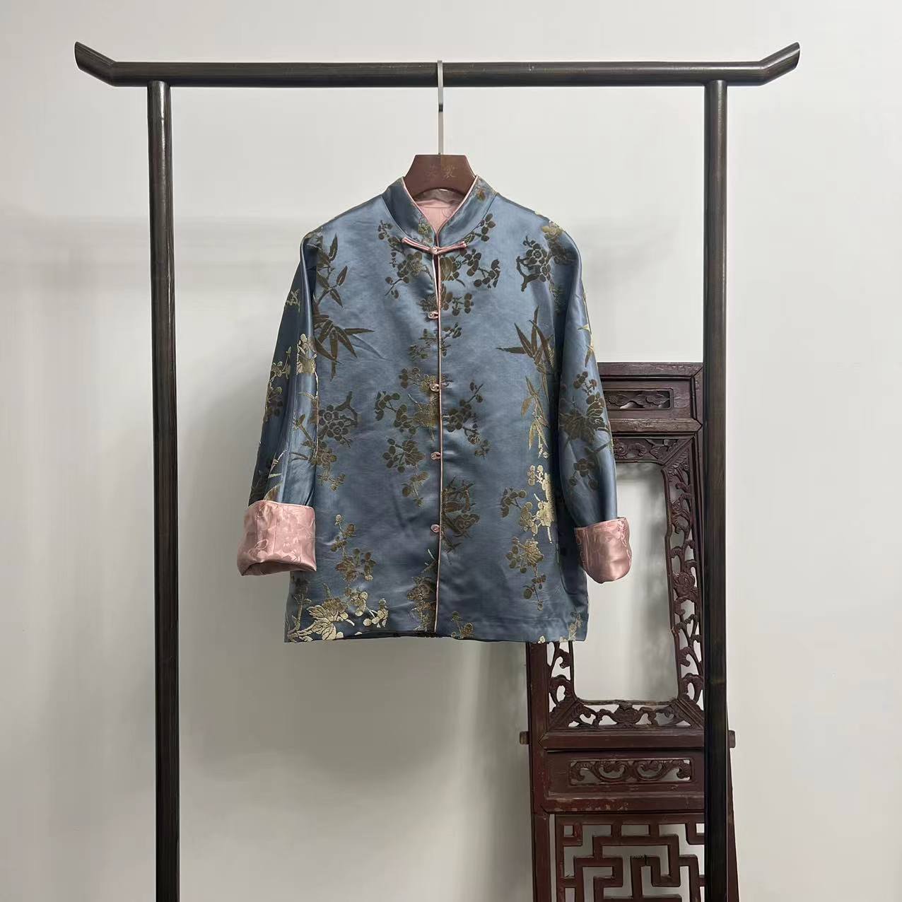 【陌上花开】新中式非遗漳绒缎外套撞色上衣W50105