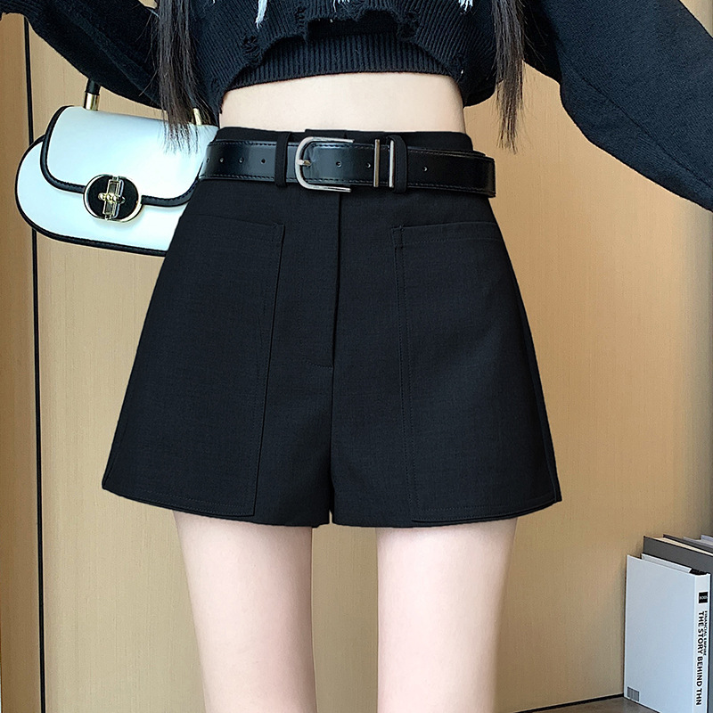 灰色西装短裤女秋冬女2024新款高腰显瘦a字阔腿裤裙外穿打底靴裤