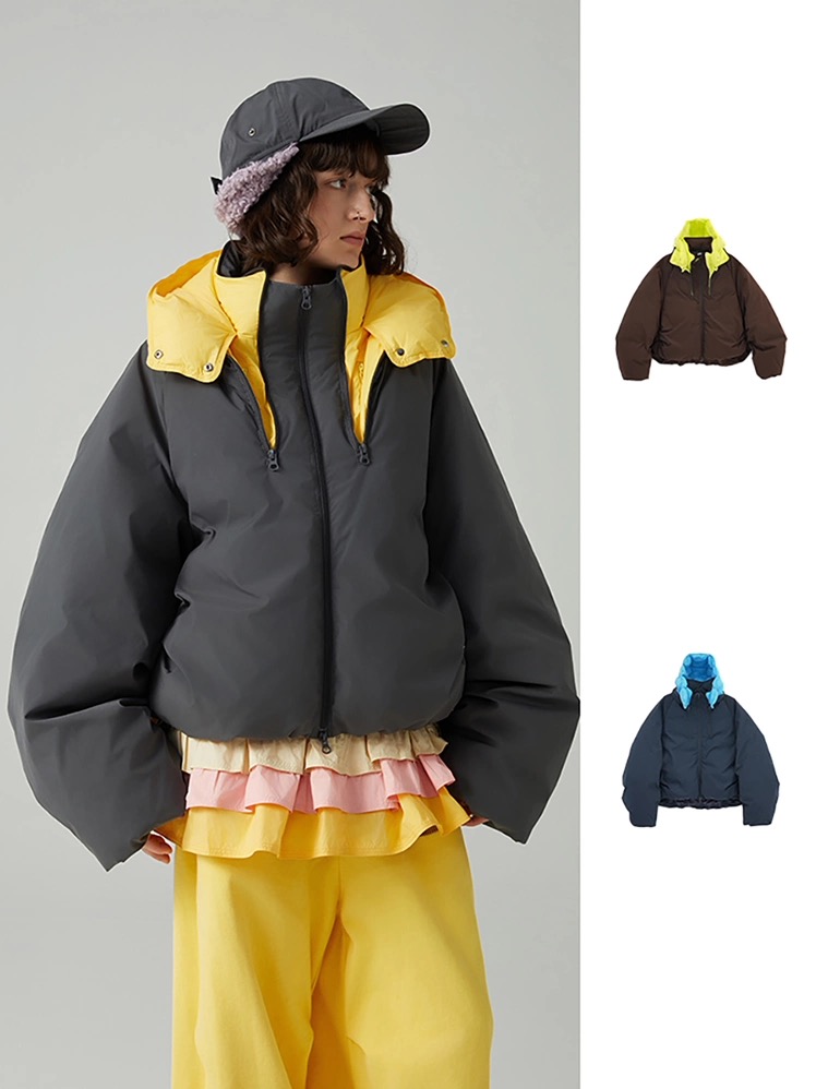 DONGDONGZHOU25冬东东周撞色连帽白鹅绒羽绒服外套D0279户外休闲