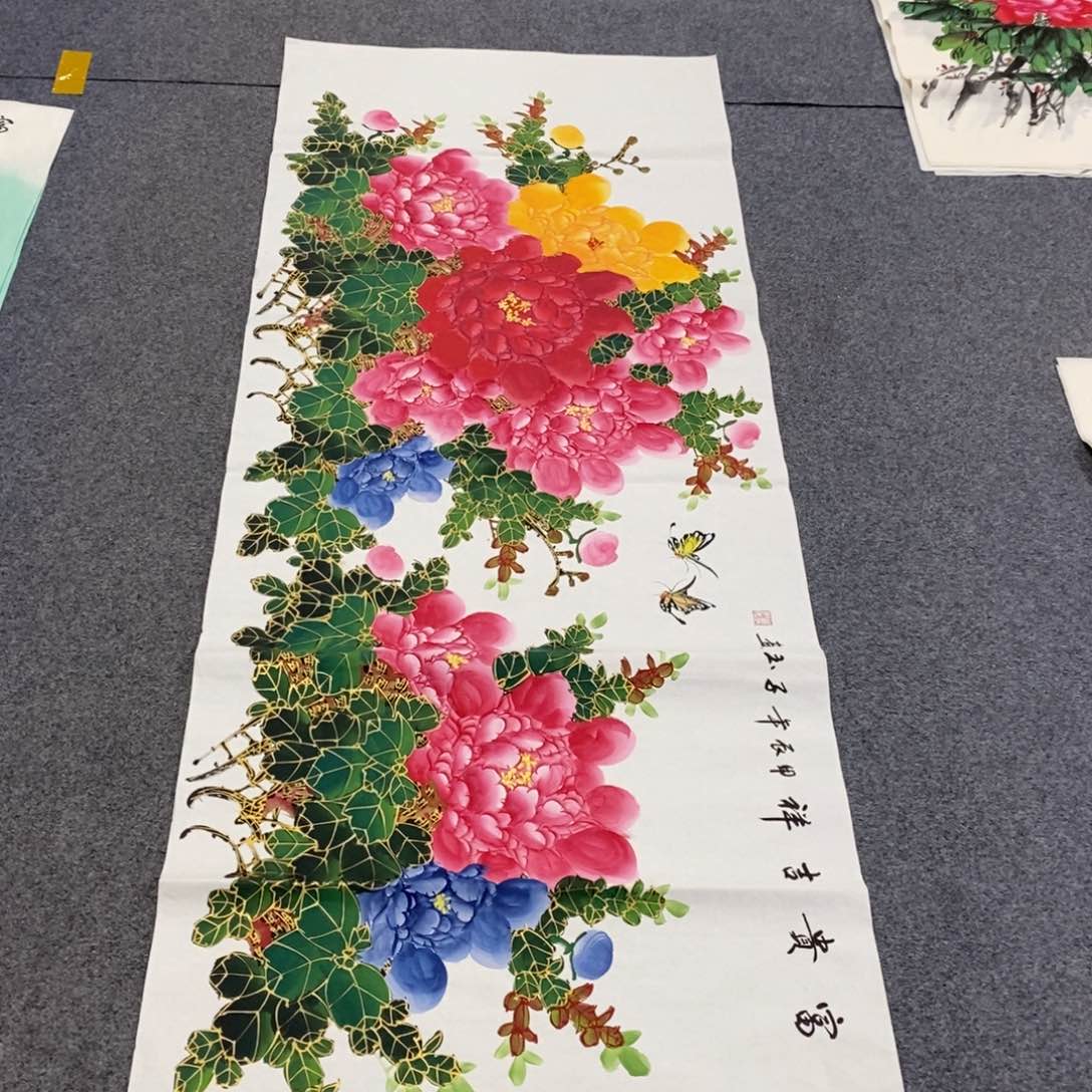 国画180✖️70金线牡丹花手绘画画画画画画