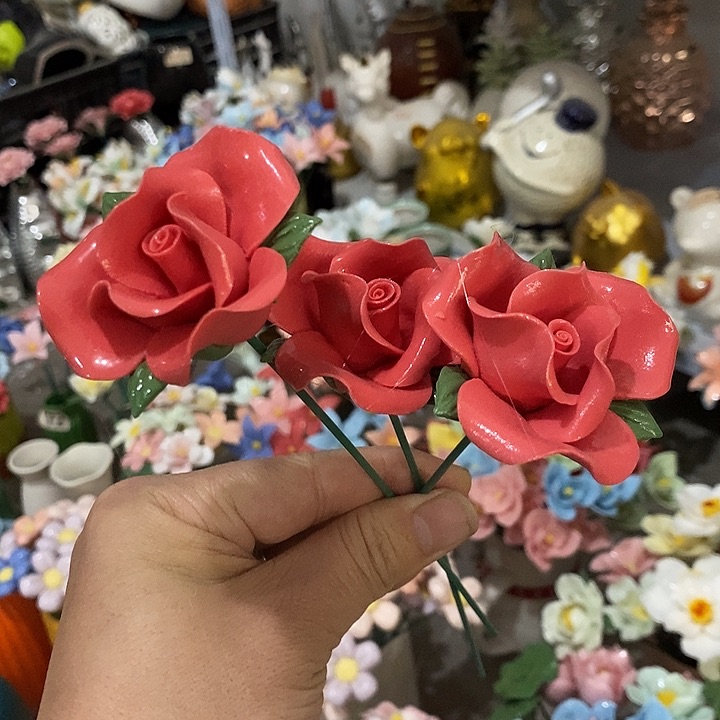 瓷片纯手工陶瓷花摆件1