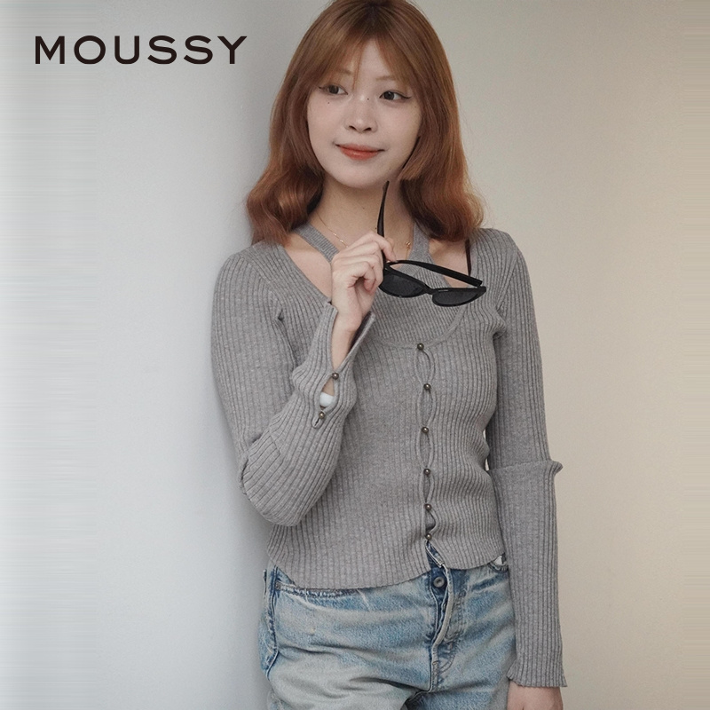 MOUSSY 2024冬季新品设计感通勤纯欲两件套针织衫女028HAA70-2301