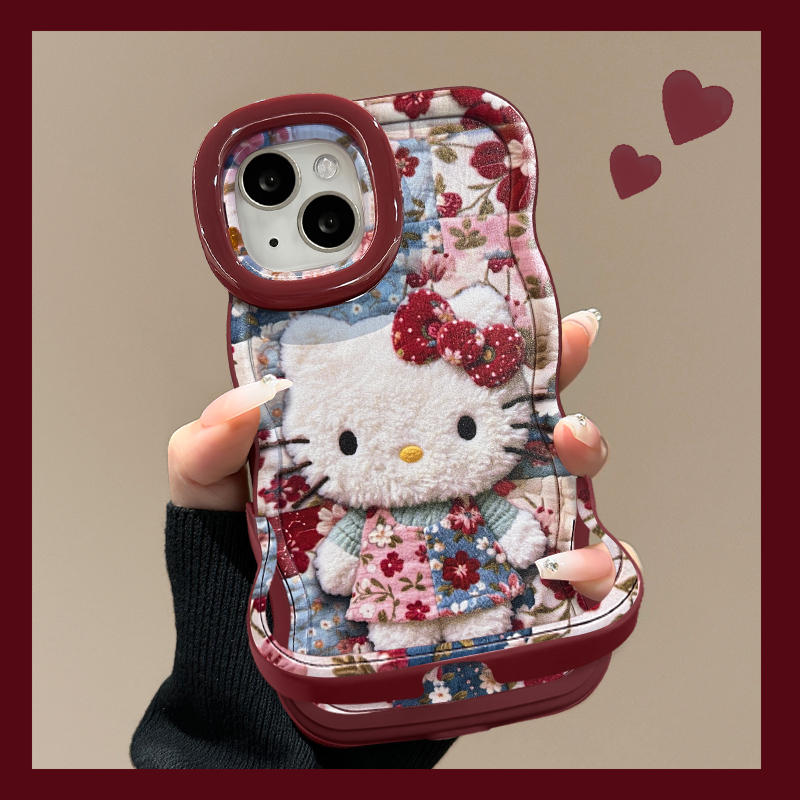 碎花KT猫适用于苹果17华为vivo/oppo小米iPhone16PRO双支架手机壳