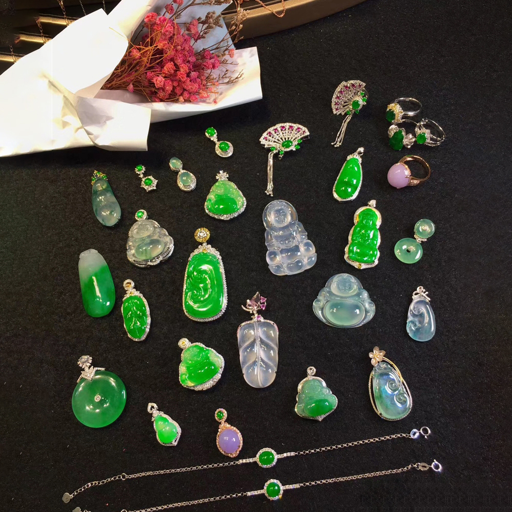 四会缅甸翡翠18K金镶嵌吊坠赠链多样性发货送运费险