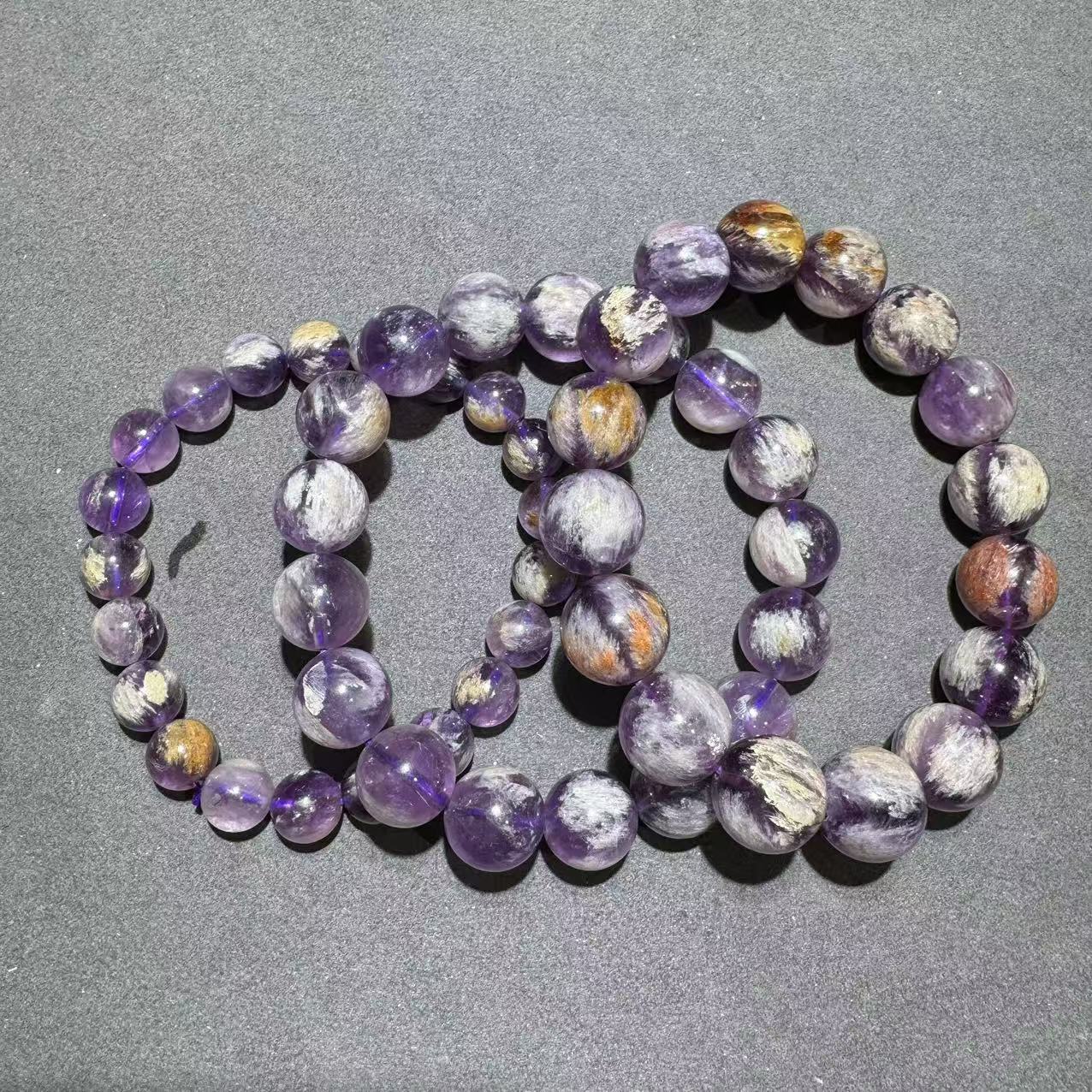 【黑胖珠宝】H0042紫幽灵水晶单圈手串多样性发其一