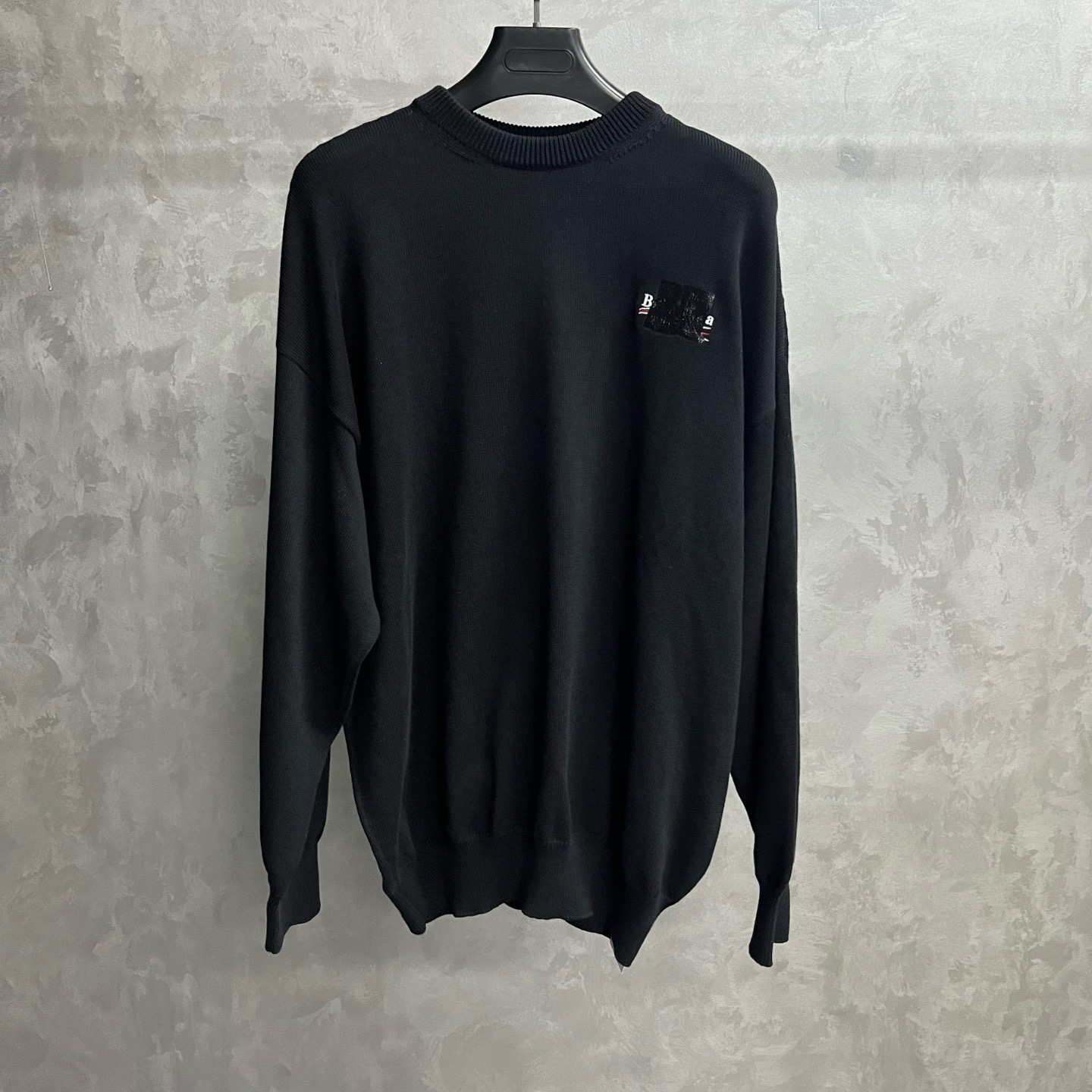 未使用 Balenciaga/巴黎世家 黑色印花刺绣圆领长袖毛衣S/L