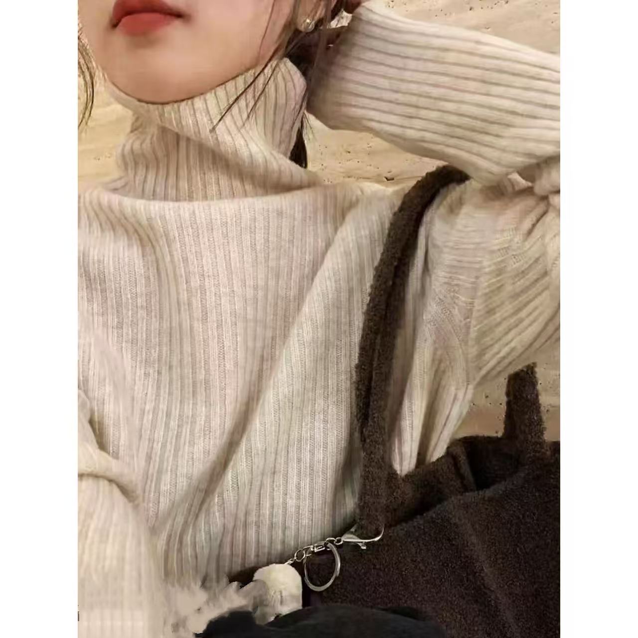 冬季百搭毛衣软糯针织衫打底衫女杏-M3832