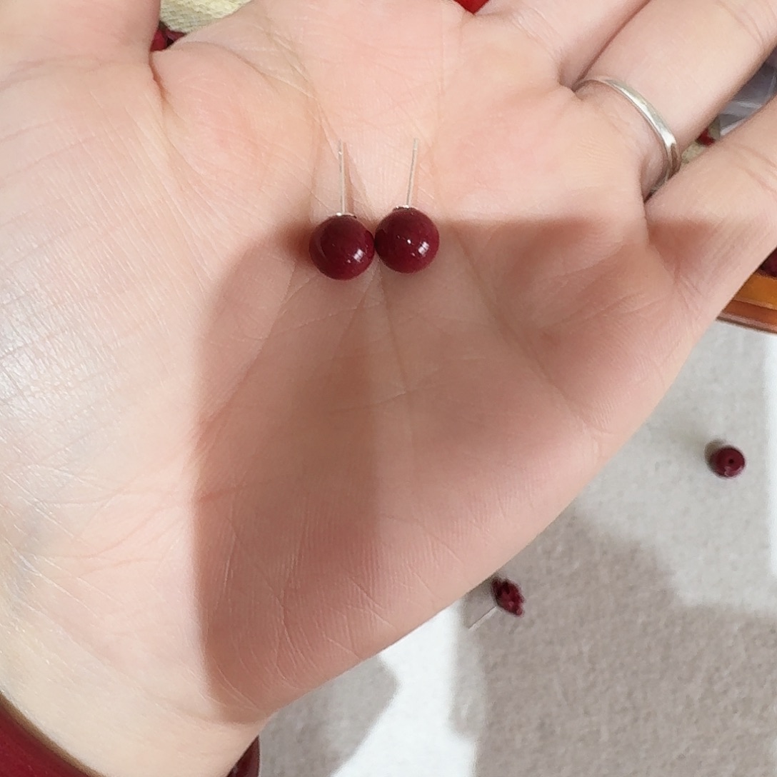 天然辰砂高含量紫金砂耳钉卡八